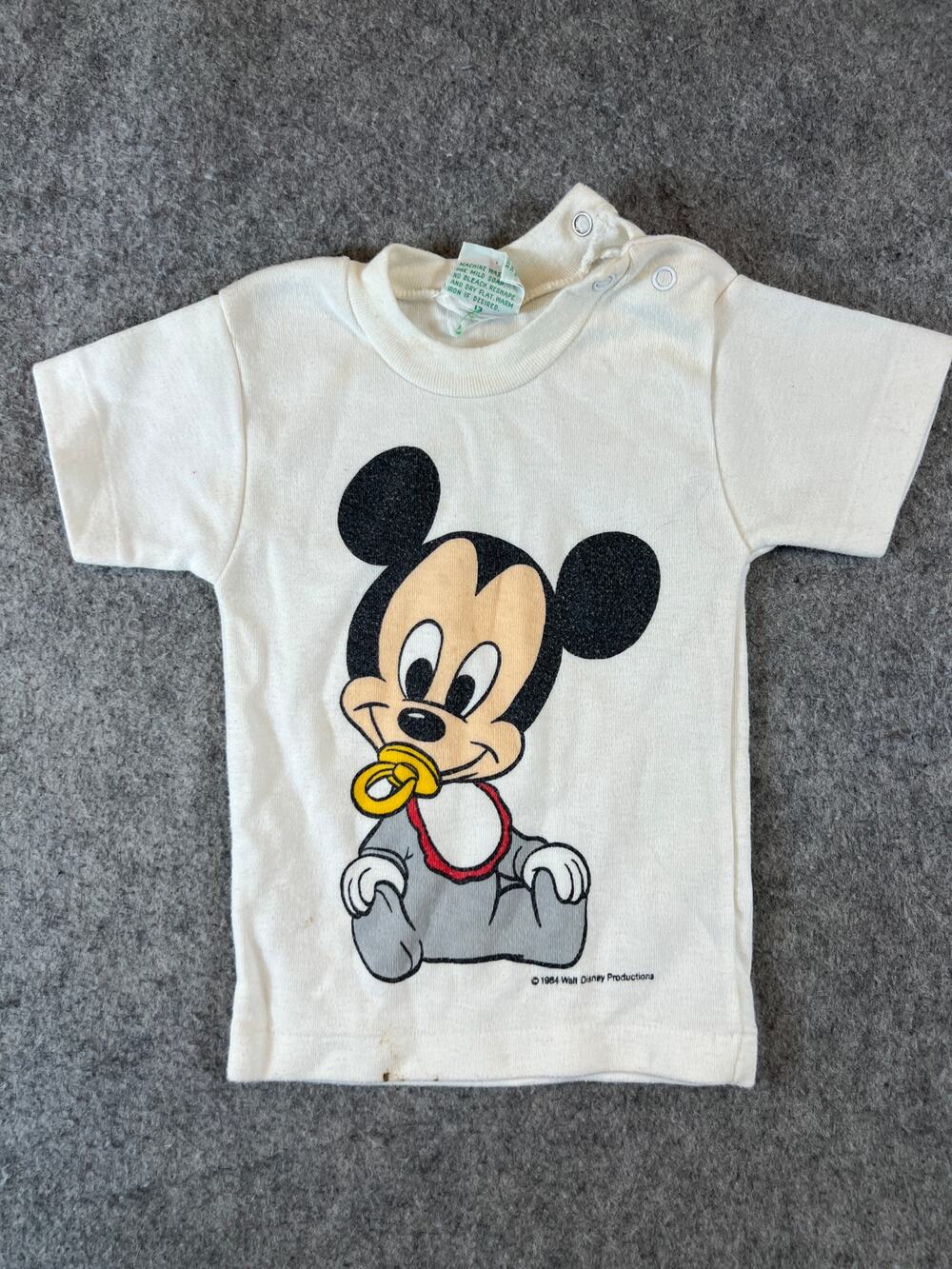 VINTAGE 60s Walt Disney Mickey Mouse Shirt Baby Toddler 18M White Graphic Tee